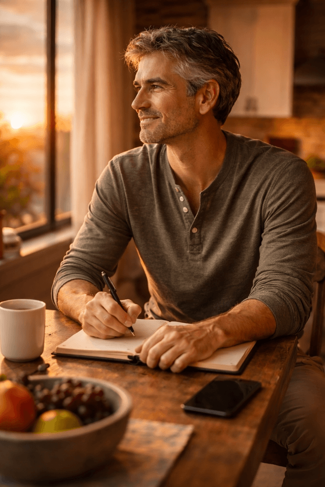 Professional contemplating new beginnings at sunrise